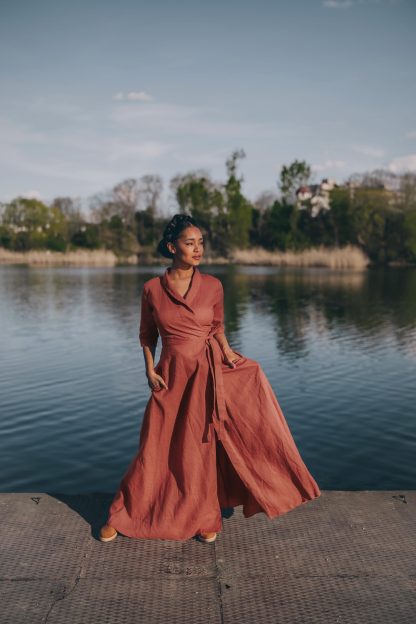 Women's Shawl Collar Wrap Maxi Dress