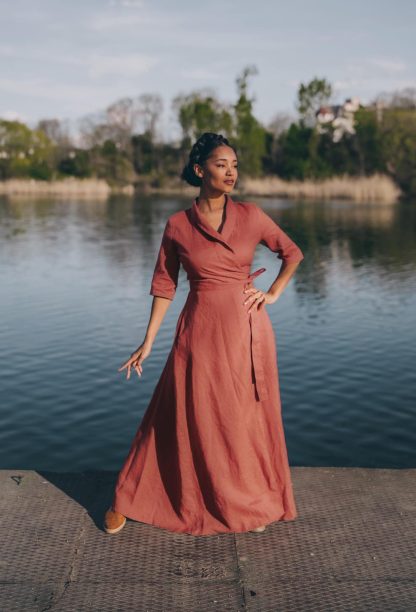 Women's Shawl Collar Wrap Maxi Dress - Image 3