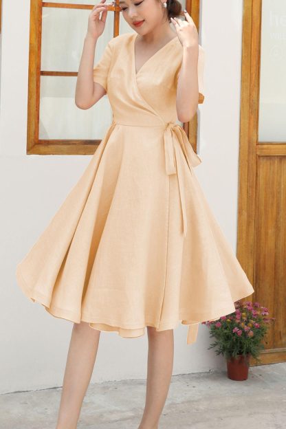 Women's Summer Linen Wrap Dress - Image 2