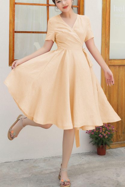 Women's Summer Linen Wrap Dress - Image 5