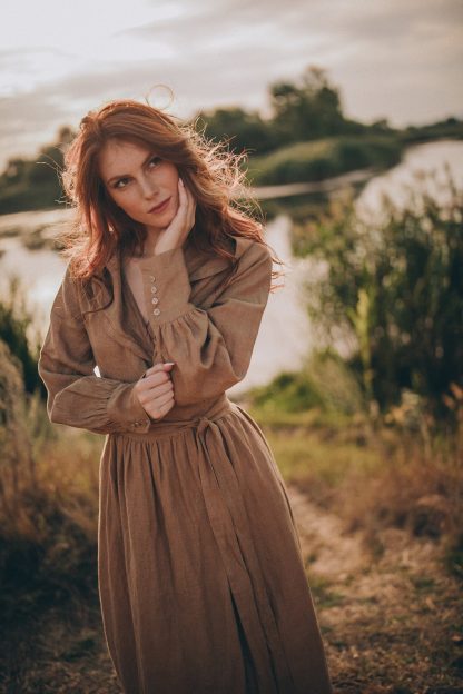 Women's Thick Linen Dress with Hood - Image 7
