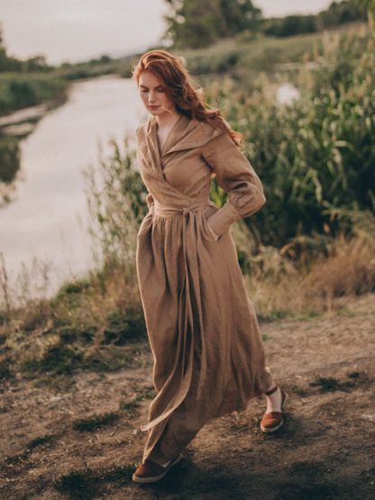 Women's Thick Linen Dress with Hood - Image 6