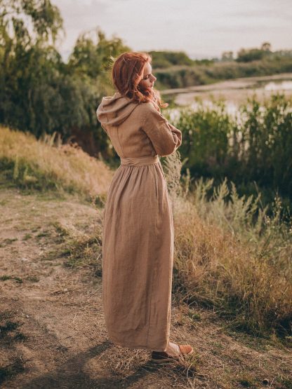 Women's Thick Linen Dress with Hood - Image 5
