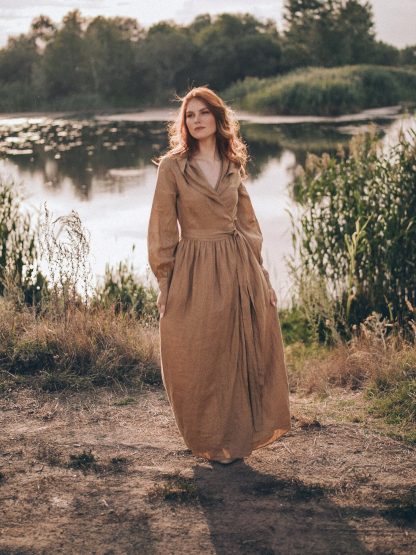 Women's Thick Linen Dress with Hood
