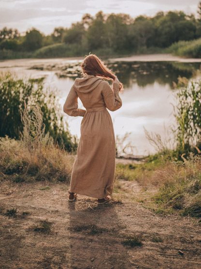 Women's Thick Linen Dress with Hood - Image 3