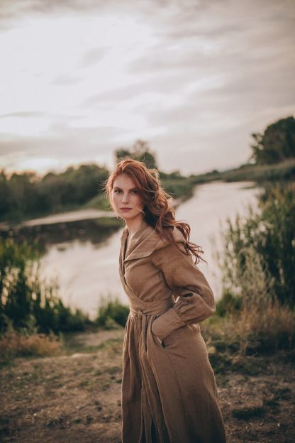 Women's Thick Linen Dress with Hood - Image 2