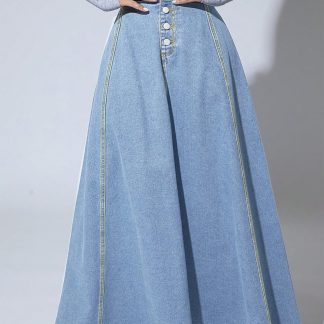 Women's Vintage A-Line Denim Maxi Skirt