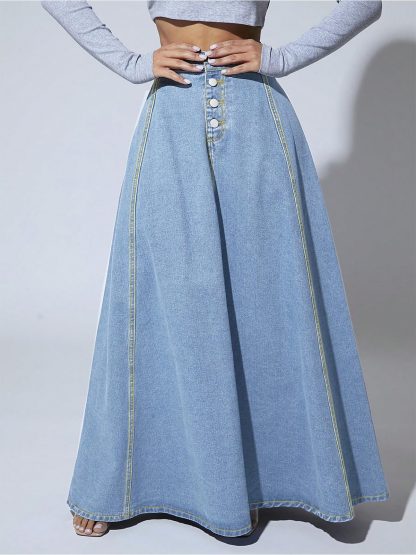 Women's Vintage A-Line Denim Maxi Skirt