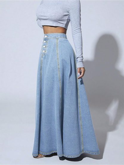Women's Vintage A-Line Denim Maxi Skirt - Image 3