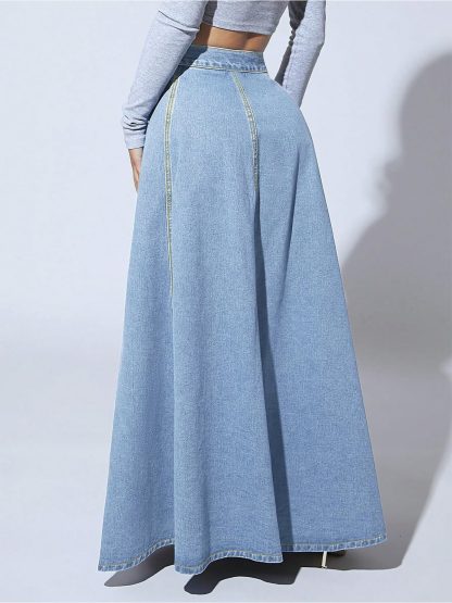 Women's Vintage A-Line Denim Maxi Skirt - Image 4