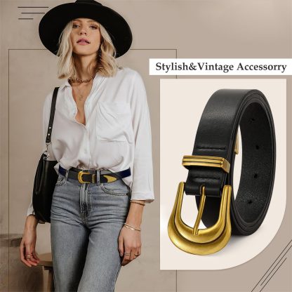 Women's Vintage Black Leather Belt - Image 2