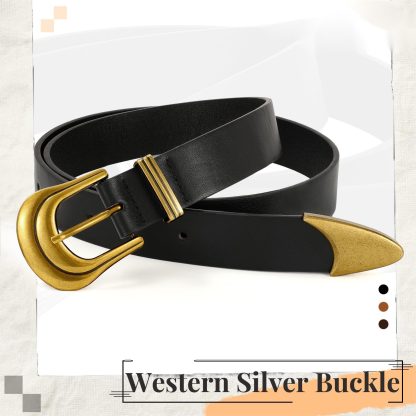 Women's Vintage Black Leather Belt - Image 4