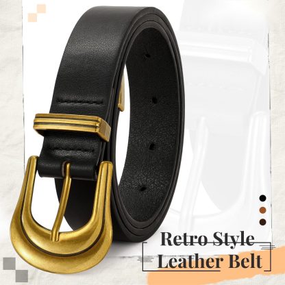Women's Vintage Black Leather Belt - Image 3