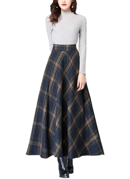 Women's Vintage High Waist Wool Maxi Skirt - Image 3