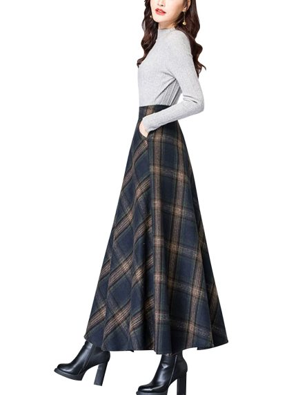 Women's Vintage High Waist Wool Maxi Skirt - Image 2