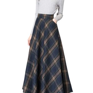 Women's Vintage High Waist Wool Maxi Skirt