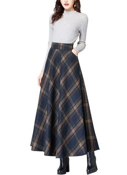 Women's Vintage High Waist Wool Maxi Skirt