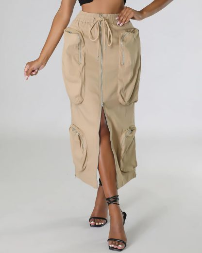 Women's Vintage Multi-Pocket Long Work Dress - Image 4