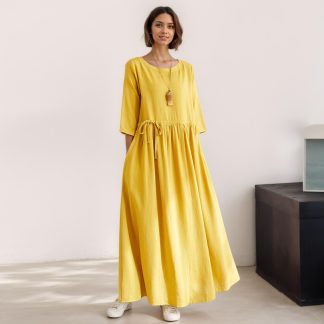 Women's Yellow Linen Dress