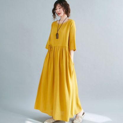 Women's Yellow Linen Dress - Image 6