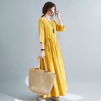 Women's Yellow Linen Dress - Image 4