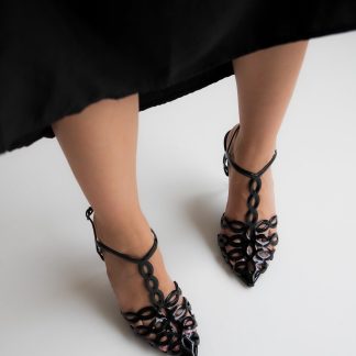 Women's black lace-up high heels