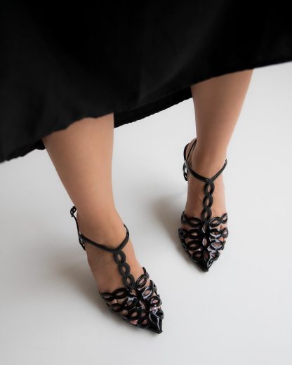 Women's black lace-up high heels
