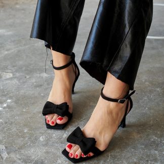 Women's black suede high heel sandals