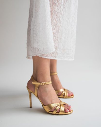 Women's gold strappy high heel sandals - Image 3