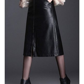 Women's high waist A-line black midi skirt