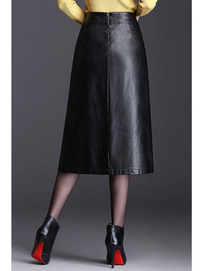 Women's high waist A-line black midi skirt - Image 2