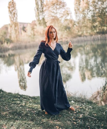 Women's long-sleeved linen dress - Image 6