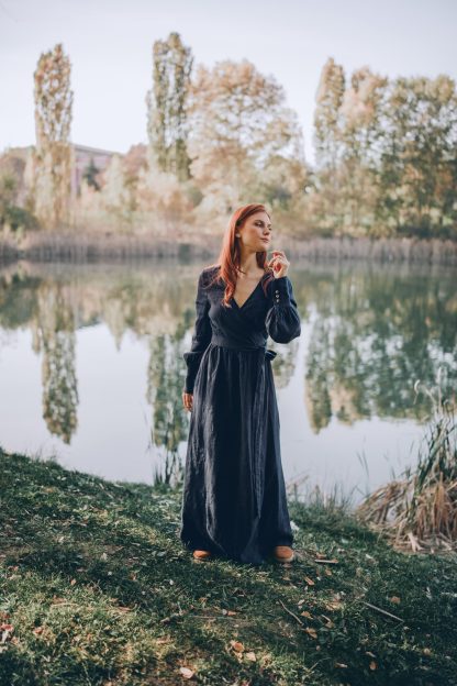 Women's long-sleeved linen dress - Image 5