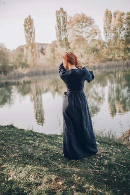 Women's long-sleeved linen dress - Image 4