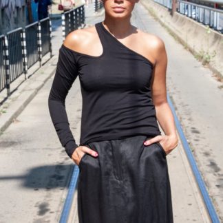 Women's one shoulder asymmetric black top