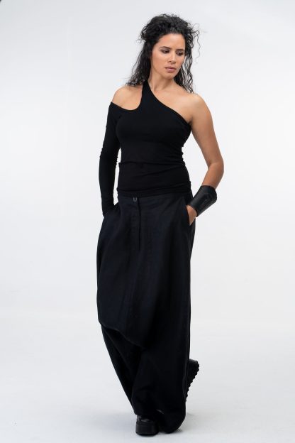 Women's one shoulder asymmetric black top - Image 2