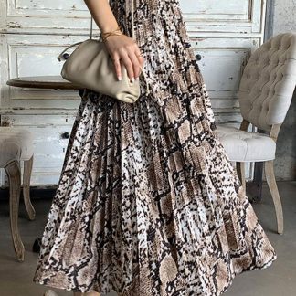 Women's snakeskin leopard A-line pleated long skirt