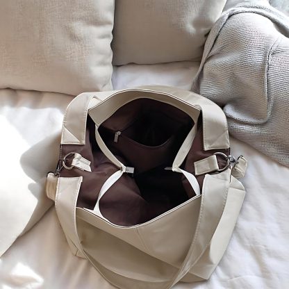 Simple Beige Leather Tote - Image 5