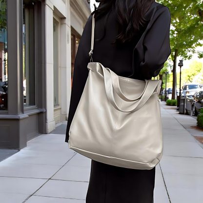 Simple Beige Leather Tote - Image 4