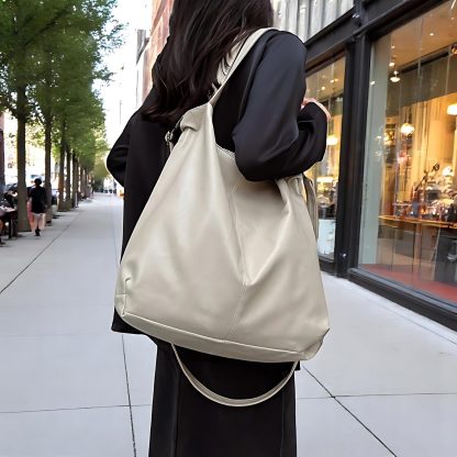 Simple Beige Leather Tote - Image 2