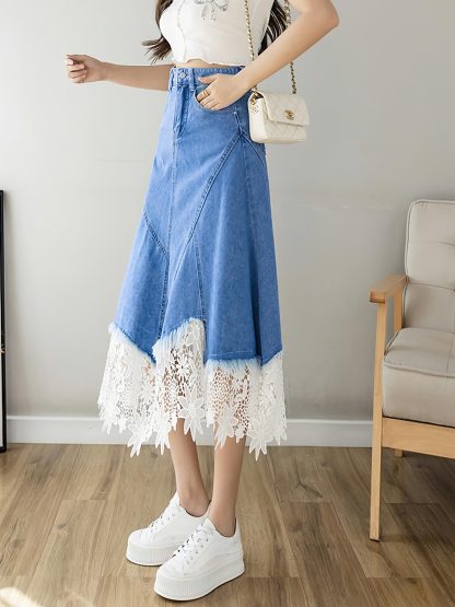 Women's A-Line Swing Midi Denim Skirt - Image 3