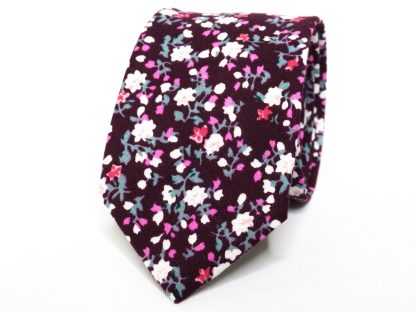 Dark purple and white floral tie - Image 2