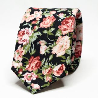 Black Red Rose Floral Tie