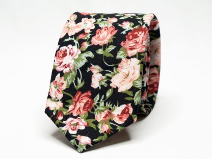 Black Red Rose Floral Tie