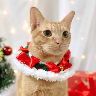 Cozy Christmas pet collar with red bow tie