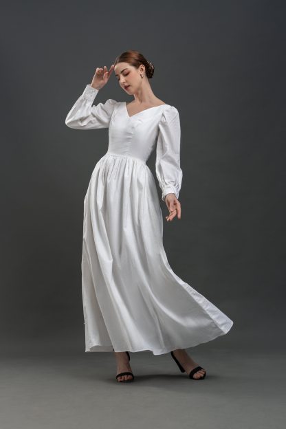 French Elegant V Neck Puff Sleeve Long Dress - Image 5