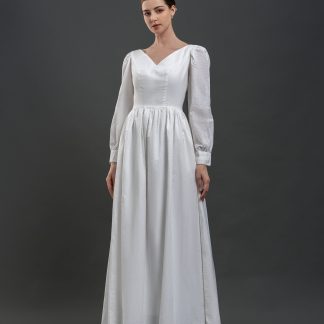 French Elegant V Neck Puff Sleeve Long Dress