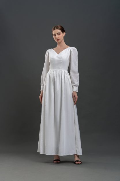 French Elegant V Neck Puff Sleeve Long Dress