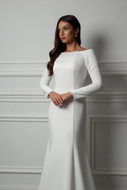 Elegant Long Sleeve Satin Wedding Dress - Image 7