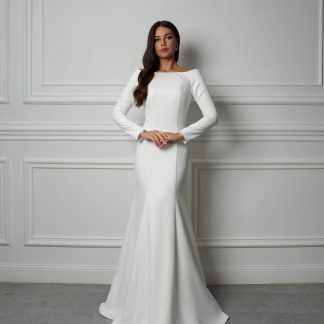 Elegant Long Sleeve Satin Wedding Dress
